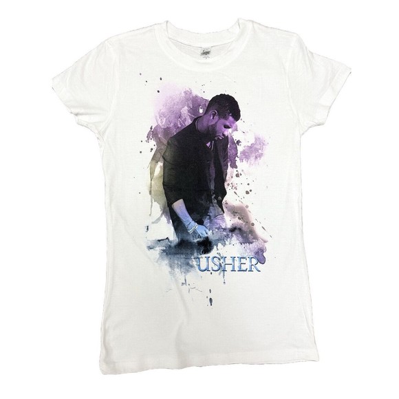 Usher OMG 2010 Tour Shirt Front/Back Graphic White Woman Small New - Picture 1 of 9